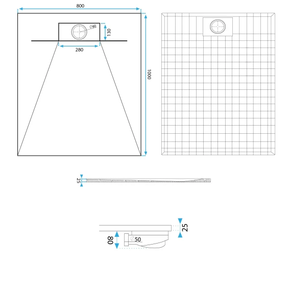 Душевой поддон Rea Bazalt 100х80 см, прямоугольный, искусственный камень, низкий, цвет: белый матовый, антискользящее покрытие, без бортика