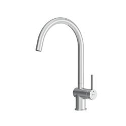 Смеситель для кухни/мойки AM.PM Func высокий, С-излив, однорычажный, поворотный, керамический, длина излива 225 мм, нержавеющая сталь/цинк/латунь, цвет сатин