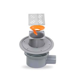 Трап Metaleks с решеткой LINEA 10х10 см, D 50, цвет хром, для душа в полу, с сухим затвором, горизонтальный выпуск, нержавеющая сталь, квадратный