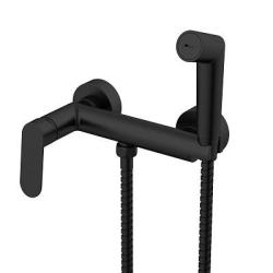 Смеситель с гигиеническим душем Splenka S41.51.06, настенный, однорычажный, керамический, без излива, с гибким шлангом/лейкой, латунь, цвет черный