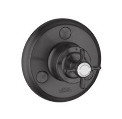 Вентиль Axor Montreux Trio/Quattro E запорный/переключающий, с крестообразной рукояткой, скрытого монтажа, настенный, круглый, латунь, цвет: шлифованный черный хром, керамический, встраеваемый/встроенный, для ванны/душа