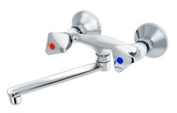 Смеситель для кухни/мойки Варион Лазер В.П двухвентильный, кран-буксы (резина), с поворотным/плоским изливом 180 мм, латунь, цвет хром, настенный (Varion) 1105361