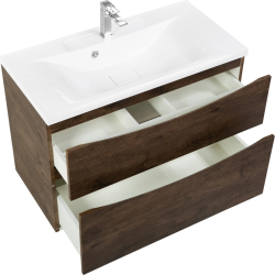 Тумба под раковину BelBagno Marino 80, 80х60х45 см, подвесная, 2 выдвижных ящика, МДФ, цвет: дуб темный, шкафчик навесной, механизм доводчика, прямоугольная