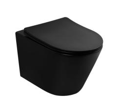 Унитаз подвесной ABBER Bequem 490х355х360 мм цвет черный матовый, горизонтальный (прямой) выпуск, система антивсплеск, смыв торнадо, безободковый, с сиденьем микролифт, дюропласт, под скрытый бачок AC1102TMB