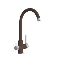 Смеситель для кухни Florentina Клио, однорычажный, поворотный, керамический, с высоким изливом, высота излива 28 см, латунь, с подключением к фильтру чистой воды, цвет мокко