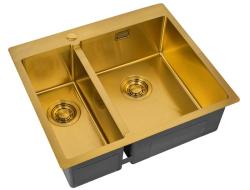 Мойка кухонная ZorG Light Bronze, 59х51х20 см, две чаши, нержавеющая сталь, прямоугольная, цвет: бронза, с отверстием под смеситель, без крыла, правосторонняя, слив-перелив, врезная