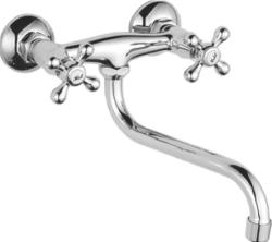 Смеситель для кухни/мойки Accoona, двухвентильный, настенный, поворотный, керамический, длина излива 250 мм, цинк, цвет хром