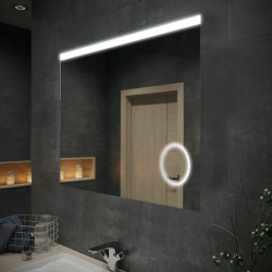 Зеркало Azario 100х70 см, с LED/ЛЕД-подсветкой, прямоугольное, выключатель сенсорный, диммер, часы, с увеличительным зеркалом, для ванны, навесное/подвесное/настенное