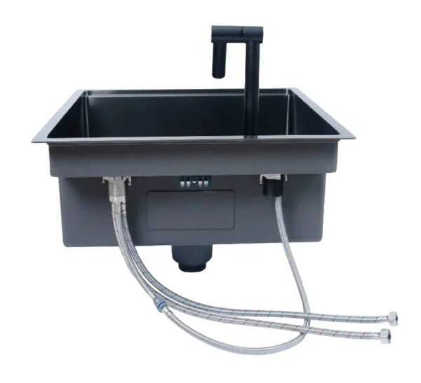 Мойка кухонная Hoffger Klape 5050B+K 500х500х225 мм со смесителем и аксессуарами, цвет Black черный графит 