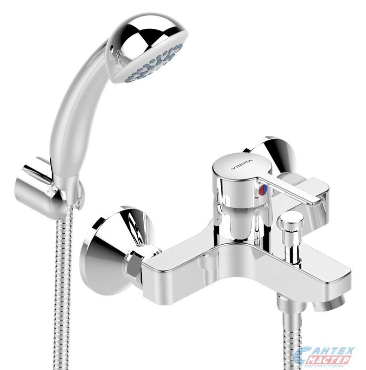 Смеситель для ванны/душа Vidima Логик однорычажный, керамический, настенный, излив фиксированный 157 мм, с гибким шлангом, душем/лейкой, латунь, цвет хром, короткий, универсальный, горизонтальный, рычажный, кран, комплект, сантехника, размер