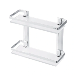 Полка стеклянная AM.PM Sense L, двухъярусная, настенная, алюминий/стекло, форма прямоугольная, цвет: серебро, в ванную/туалет/душевую кабину