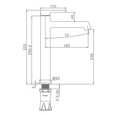 Смеситель для раковины/умывальника Raglo R20.15.09 однорычажный, высокий, неповоротный, фиксированный, излив длина 185 мм высота 236 мм латунь, цвет графит