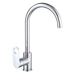 Смеситель для кухни/мойки VIEIR, однорычажный, поворотный, керамический, длина излива 204 мм, латунь, цвет хром