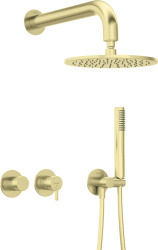 Душевая система Deante Silia встраиваемая, цвет золото матовое, комплект: однорычажный смеситель/тропический душ (с верхней лейкой)/ручной душ/шланг, встраиваемая в стену