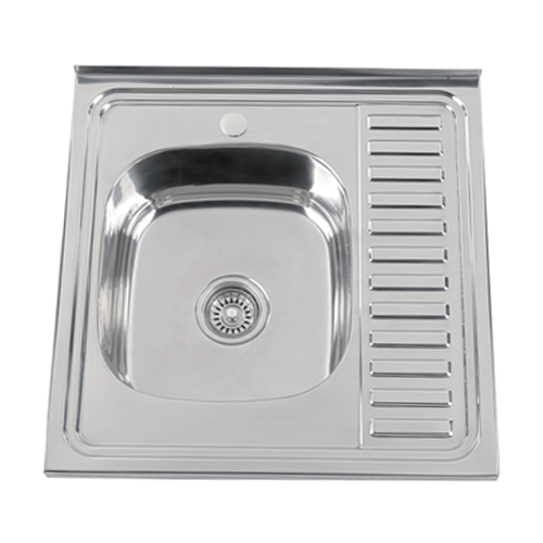 Мойка Sink Light, 60х60 см, толщина 0.6 мм, с правым крылом, с сифоном, накладная, нержавеющая сталь, квадратная, цвет полированная, отверстие под смеситель, для кухни, прямая, встроенная