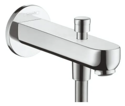Излив на ванну Hansgrohe Metris S с переключателем на душ, настенный, латунь, хром, округлый, длина излива 15,2 см, встраиваемый/встроенный, для смесителя/ванны/ванной/душевой