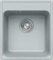 Мойка кухонная Polygran QuartzBond, 43х48 см, врезная, искусственный камень, прямоугольная, цвет платина, с отверстием под смеситель, слив-перелив, врезная в столещницу