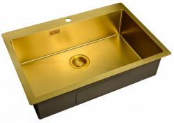 Мойка кухонная ZorG Light Bronze, 75х51х20 см, нержавеющая сталь, прямоугольная, цвет: бронза, с отверстием под смеситель, без крыла, слив-перелив, врезная