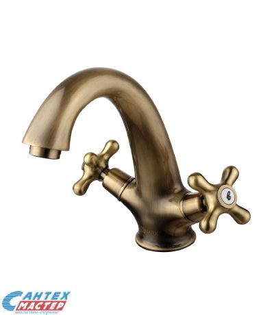Смеситель для раковины Lemark Vintage двухвентильный, излив средний, длина 138 мм, поворотный, керамический, латунь, цвет бронза, с донным клапаном Click/Clack