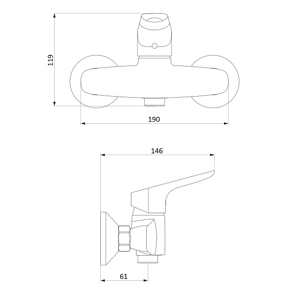 Смеситель для душа Damixa Jupiter однорычажный, керамический, настенный, без излива/шланга/лейки, латунь, хром