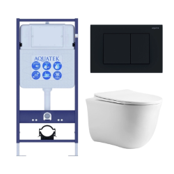 Комплект унитаза с инсталляцией Aquatek Классик (Сет) c сиденьем микролифт, с клавишей смыва (кнопкой, клавишей двойного смыва) черная матовая, комплект крепления