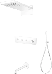 Душевая система Boheme Fusion, встраиваемая, цвет белый матовый, комплект: однорычажный смеситель/излив/тропический душ (с верхней лейкой)/лейка/шланг, встраиваемый (скрытый) монтаж