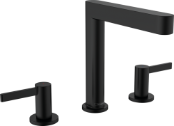 Смеситель для раковины Hansgrohe Finoris 160 на 3 отверстия, двухвентильный, фиксированный излив, длина 16,9 см, керамический, латунь, цвет матовый черный, со сливным клапаном Push-Open