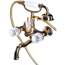 Смеситель для ванны/душа Boheme Crystal, двухвентильный, настенный, керамический, поворотный, длина излива 215 мм, латунь, цвет золото