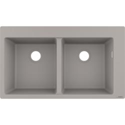 Мойка кухонная Hansgrohe 370/370, S51, S510-F770, две чаши, 88х51х20,5 см, врезная/встраиваемая сверху, искусственный гранит, прямоугольная, цвет серый бетон, без отверстия под смеситель, слив-перелив