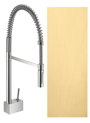 Смеситель для кухни/мойки Axor Starck Semi-Pro 240, однорычажный, керамический, с поворотным/вытяжным/гибким изливом, длина 27 см, латунь, цвет шлифованное золото, кухонный