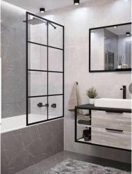 Душевая шторка на ванну Cerutti SPA MUZA F80, 80х140 см, прозрачное стекло/профиль черный, неподвижная, плоская/панель, правая/левая, правосторонняя/левосторонняя, универсальная