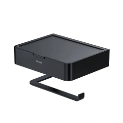 Держатель для туалетной бумаги AM.PM Inspire V2.0, с полкой, черный матовый, настенный, сплав металлов, форма прямоугольная, для туалета/ванной, бумагодержатель