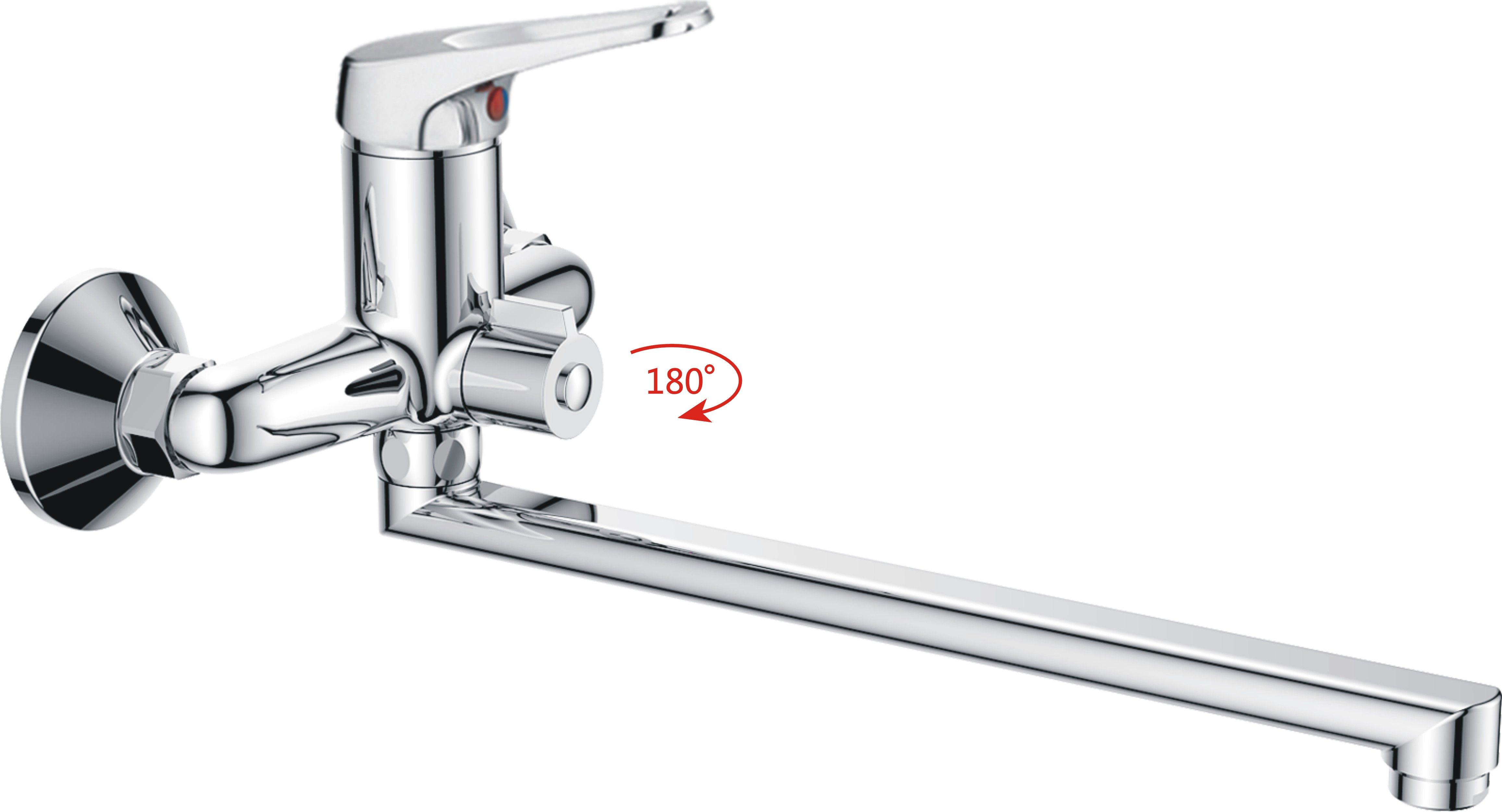 Смеситель для ванны/душа HAIBA однозахватный, хромированный, настенный, излив длинный, поворотный, латунь, цвет хром