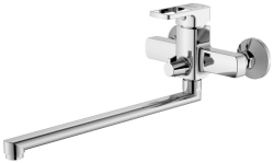 Смеситель для ванны/душа IDDIS Bild, однорычажный, настенный, поворотный, керамический картридж, длина излива 350 мм, латунь, цвет хром