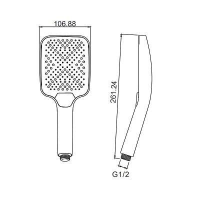 Лейка душевая Splenka S450.52.06, 107 мм, L 262 мм ручная, прямоугольная, 3 режима, цвет черный, ABS пластик, для душа/ванной