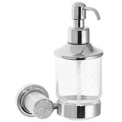 Дозатор жидкого мыла Boheme Royal Cristal, настенный, латунь/сталь/стекло, форма округлая, для мыла в ванную/туалет/душевую кабину, цвет хром