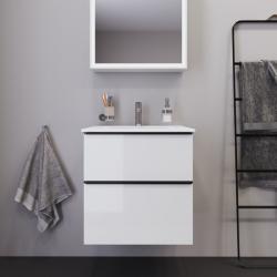 Тумба под раковину Duravit D-Neo, 81х46,2х62,5 см, подвесная, 2 выдвижных ящика, ДСП, цвет: белый глянец, шкафчик навесной, прямоугольная, правая/левая, для раковины ME by Starck # 234683, в ванную комнату