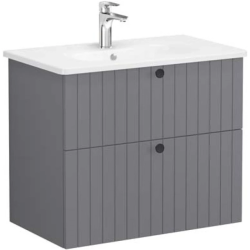 Тумба с раковиной Vitra Root Groove 80, 765х670х450 мм, подвесная, 2 выдвижных ящика, МДФ, система плавного закрывания, прямоугольная, цвет: серый матовый/умывальник, прямоугольный, цвет белый