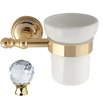 Стакан Cezares APHRODITE, с держателем, настенный, латунь/керамика, форма округлая, для зубных щеток в ванную/туалет/душевую кабину, цвет золото 24 карат