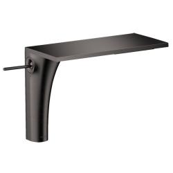 Смеситель для раковины Axor Massaud 220, однорычажный, фиксированный прямоугольный излив, длина излива 20 см, керамический, латунь, цвет шлифованный черный хром, с незапираемым сливным набором