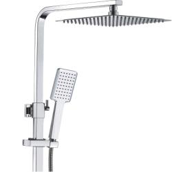 Душевая система ROSE, высота 830/1500 мм, цвет хром, комплект: однорычажный, смеситель с каскадным изливом/тропический душ (с верхней лейкой)/стойка/лейка/шланг, наружного монтажа