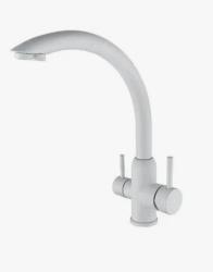Смеситель для кухни/мойки VIEIR, с подключением под фильтр, однорычажный, поворотный, биканальный, керамический, длина излива 236 мм, нержавеющая сталь, цвет белый