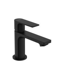 Смеситель для раковины Hansgrohe Rebris E 80 CoolStart, однорычажный, фиксированный излив, длина излива 12,1 см, керамический, латунь, цвет матовый черный, со сливным гарнитуром