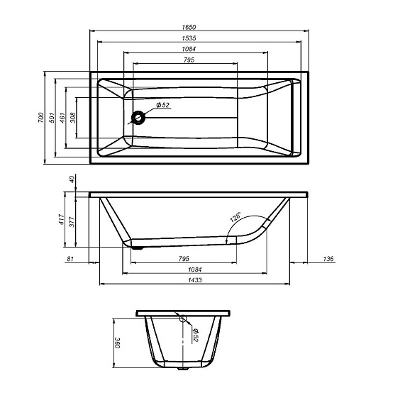Ванна Am.Pm Gem 165х70 акриловая, цвет белая, (без гидромассажа, рамы, сифона, фронтальной панели) прямоугольная, левосторонняя/правосторонняя