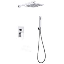 Душевая система ABBER Weiss Insel, встраиваемая, цвет белый хром, комплект: однорычажный смеситель/тропический душ (с верхней лейкой)/лейка/шланг, внутренний (скрытый) монтаж