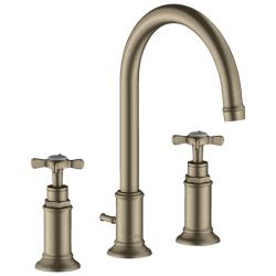 Смеситель для раковины Axor Montreux 180, на 3 отверстия, двухвентильный, с крестообразными рукоятками, поворотный излив, длина излива 17,5 см, керамический, латунь, цвет шлифованный никель, со сливным гарнитуром