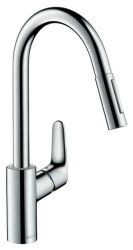 Смеситель для кухни/мойки Hansgrohe Focus M41, 240 2jet sBox, однорычажный, керамический, с поворотным/вытяжным изливом, длина 22 см, латунь, цвет хром
