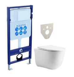 Комплект унитаза с инсталляцией Aquatek Классик (Сет) c сиденьем микролифт, безободковый, без кнопки, без крепления