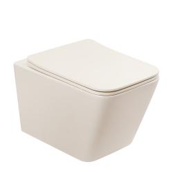 Унитаз подвесной ABBER Rechteck 530х355х360 мм цвет светло-бежевый матовый, горизонтальный (прямой) выпуск, смыв каскадный, безободковый, система антивсплеск, с сиденьем микролифт, дюропласт AC1201MBE