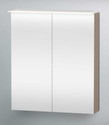 Зеркальный шкаф Duravit Happy D.2, 65х76х20,8 см, подвесной, цвет: лен, зеркало с подсветкой LED/ЛЭД, сенсорный выключатель, с 2 распашными дверцами/двухстворчатый, 2 стеклянные полки, прямоугольный